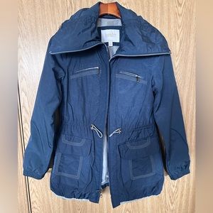 Laundry Navy Blue Silver Shimmer Zip Up Rain Windbreaker Jacket Women’s S